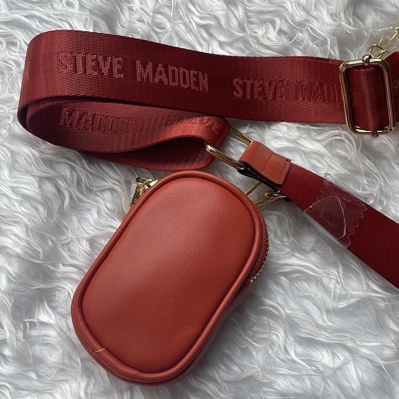 Brand New Steve Madden Quilted Stitch Orange Zip Crossbody Purse Gold Tone Chain - Picture 9 of 15